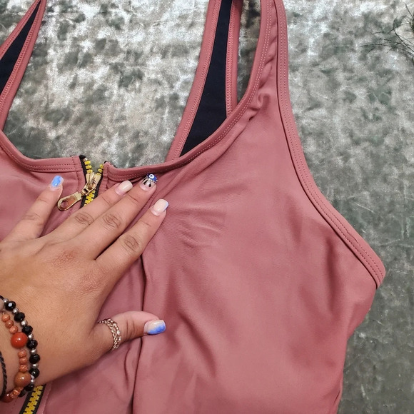 Swimsuits For All Half Front Zip One-Piece Swimsuit - Picture 5 of 9